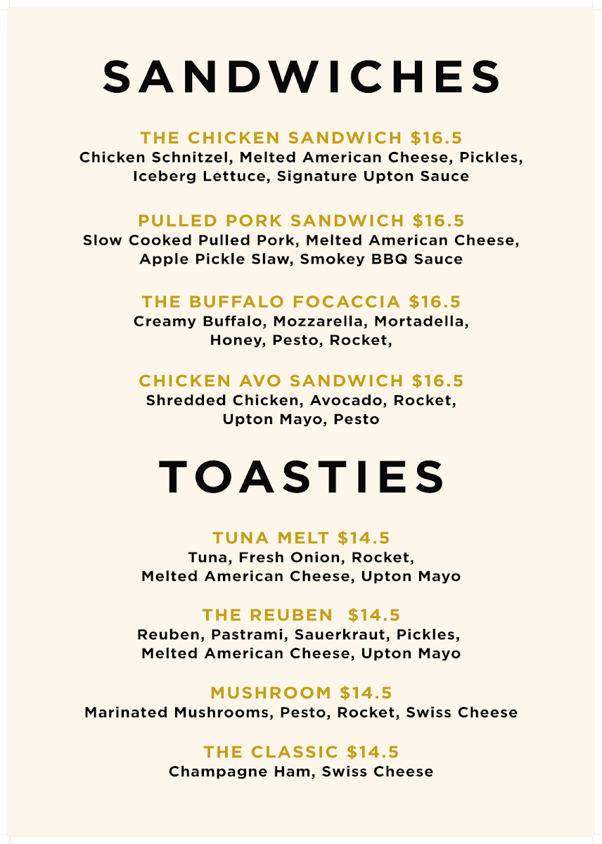 Menu, Upton Girl