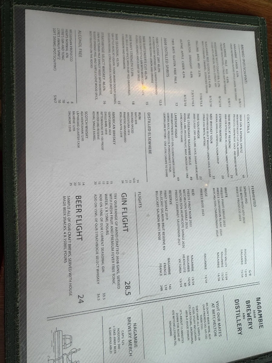 Menu, Nagambie Brewery and Distillery