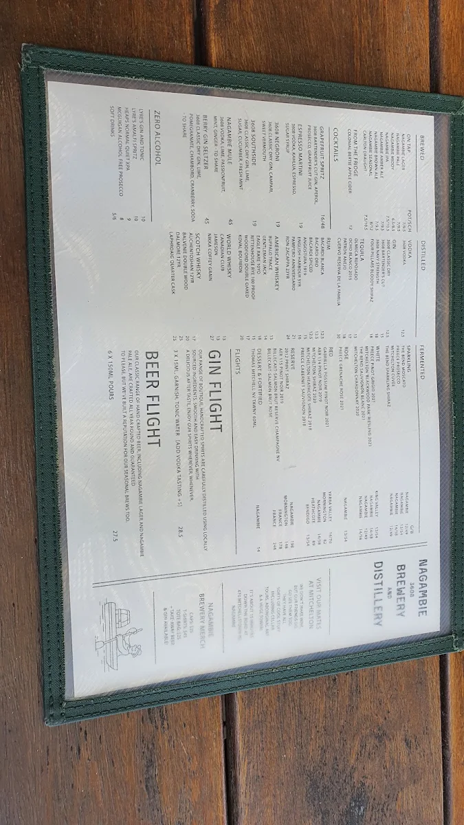 Menu, Nagambie Brewery and Distillery