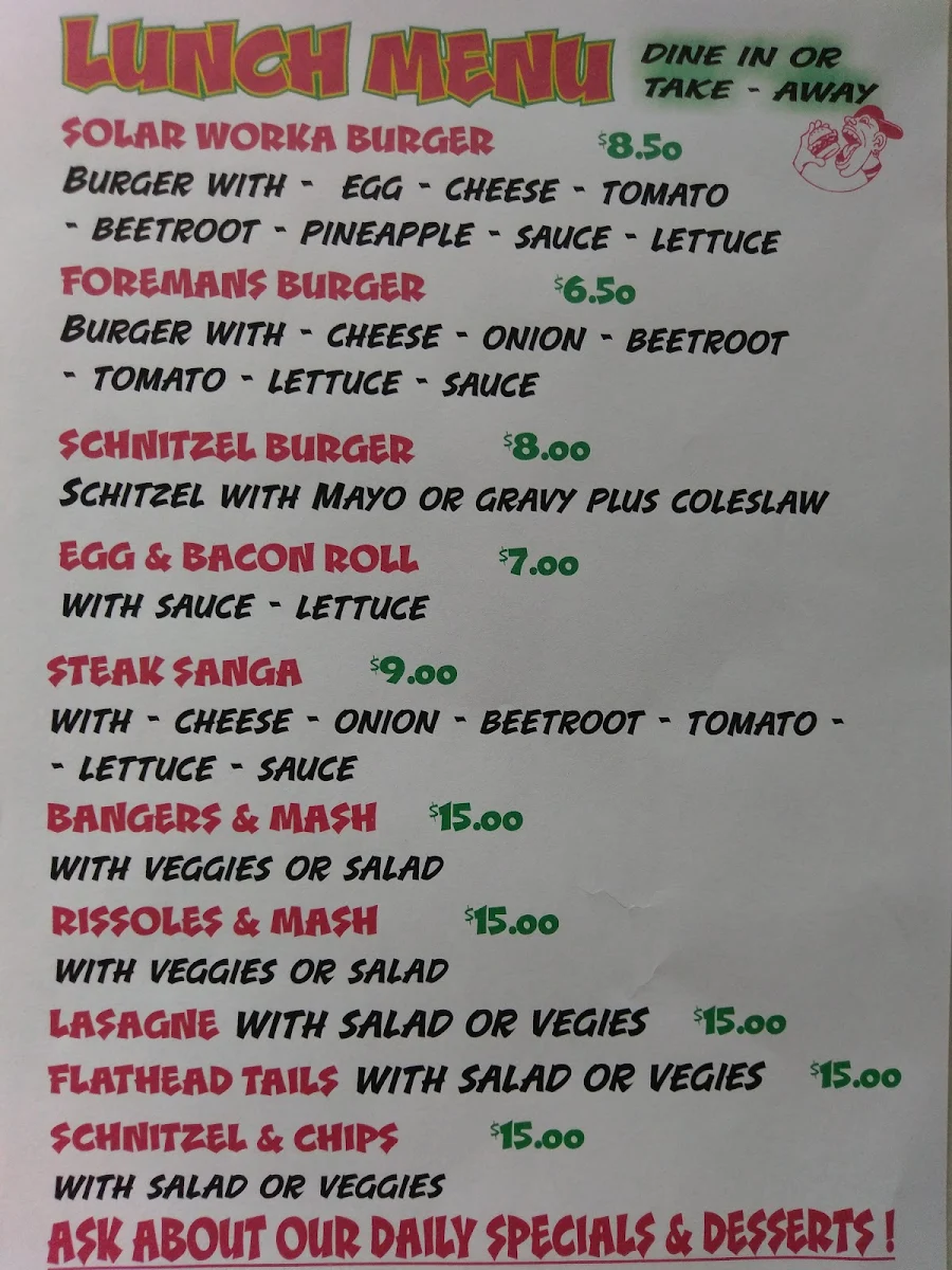 Menu, Wunghnu Tavern