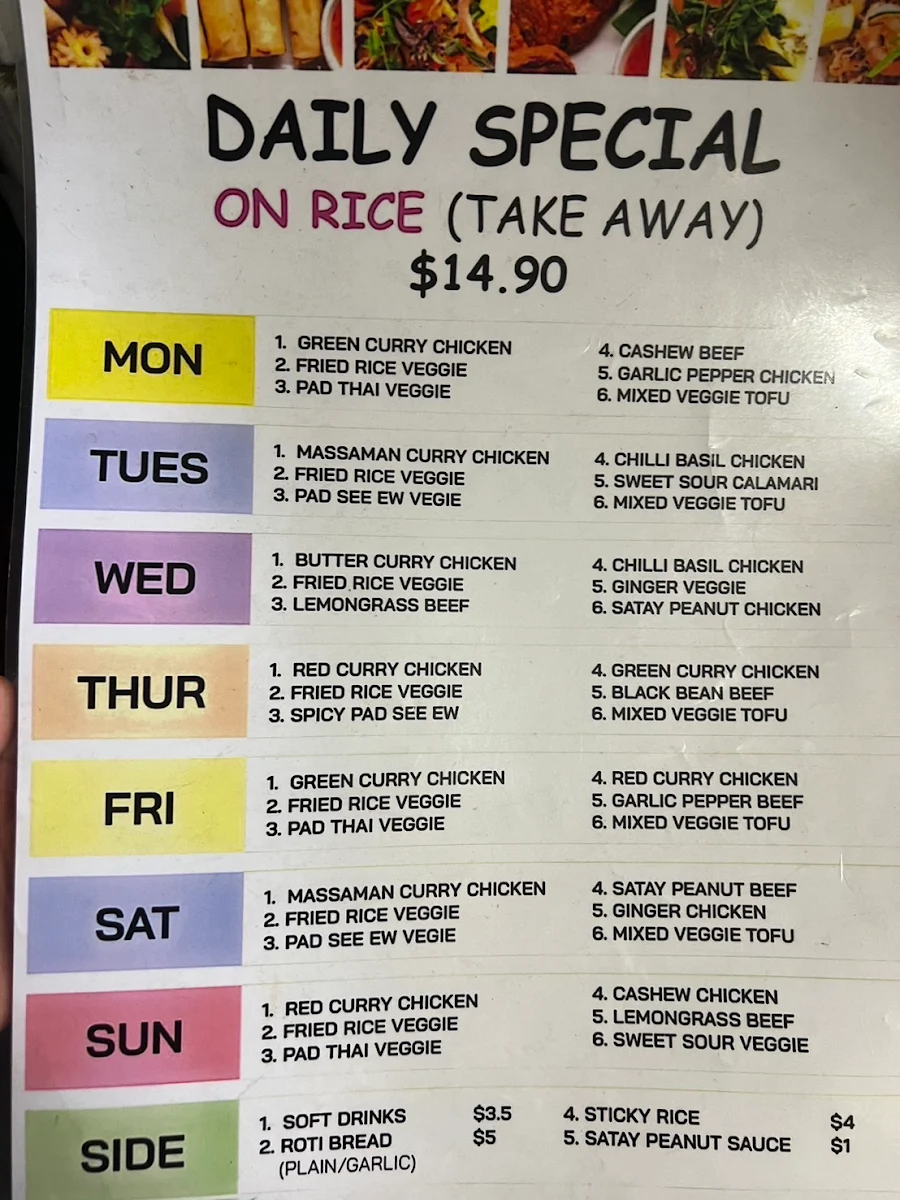 Menu, Smile Thai Cuisine