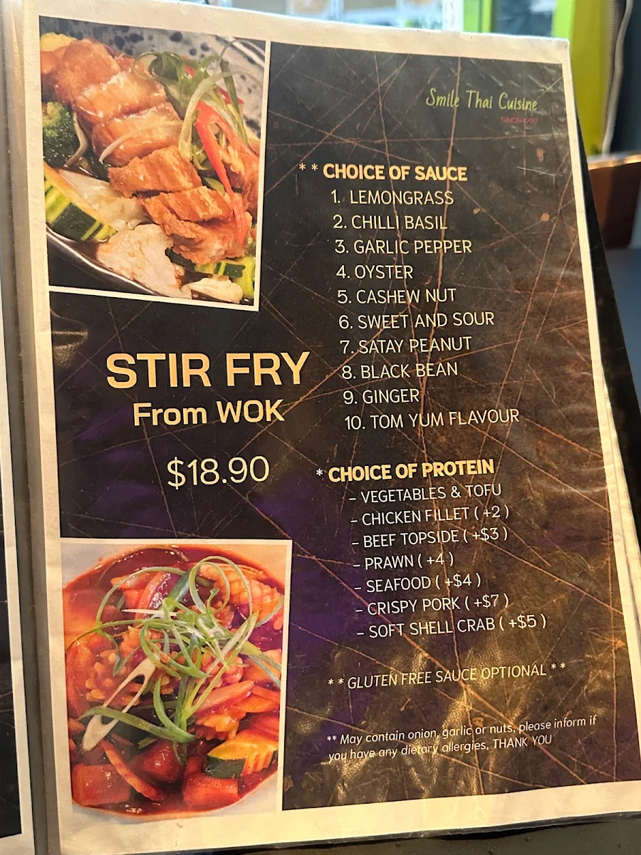Menu, Smile Thai Cuisine
