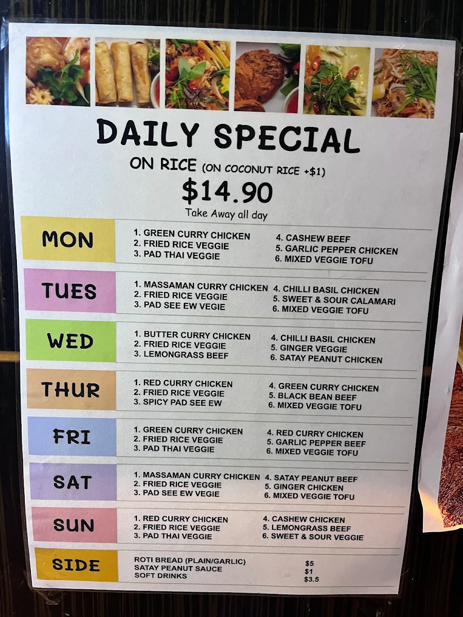 Menu, Smile Thai Cuisine