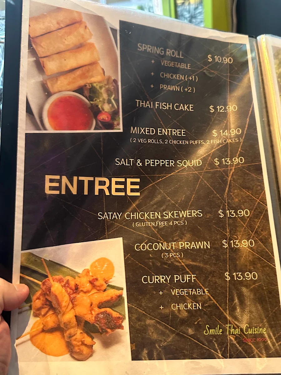 Menu, Smile Thai Cuisine