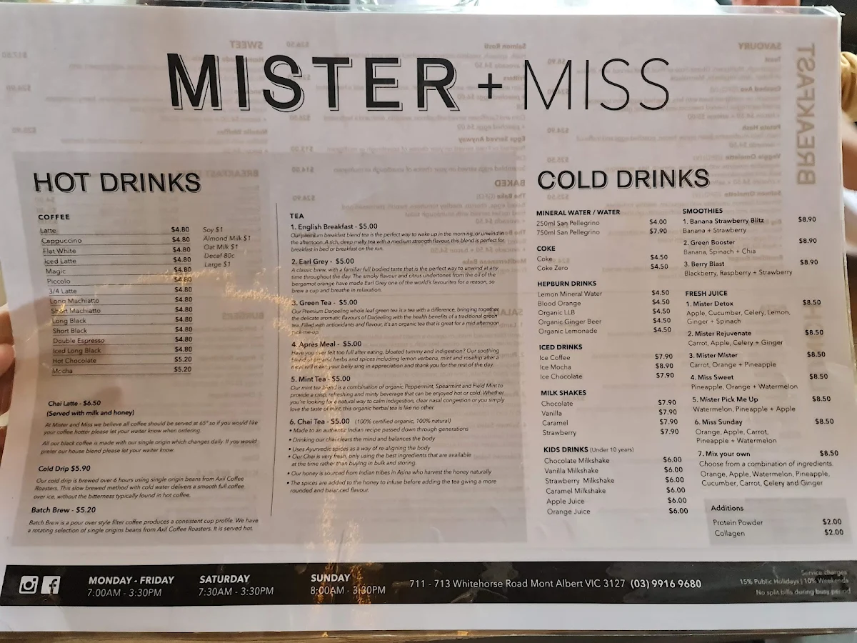 Menu, Mister and Miss