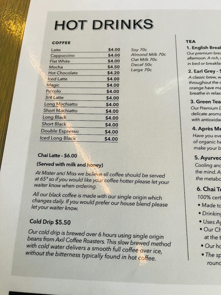 Menu, Mister and Miss