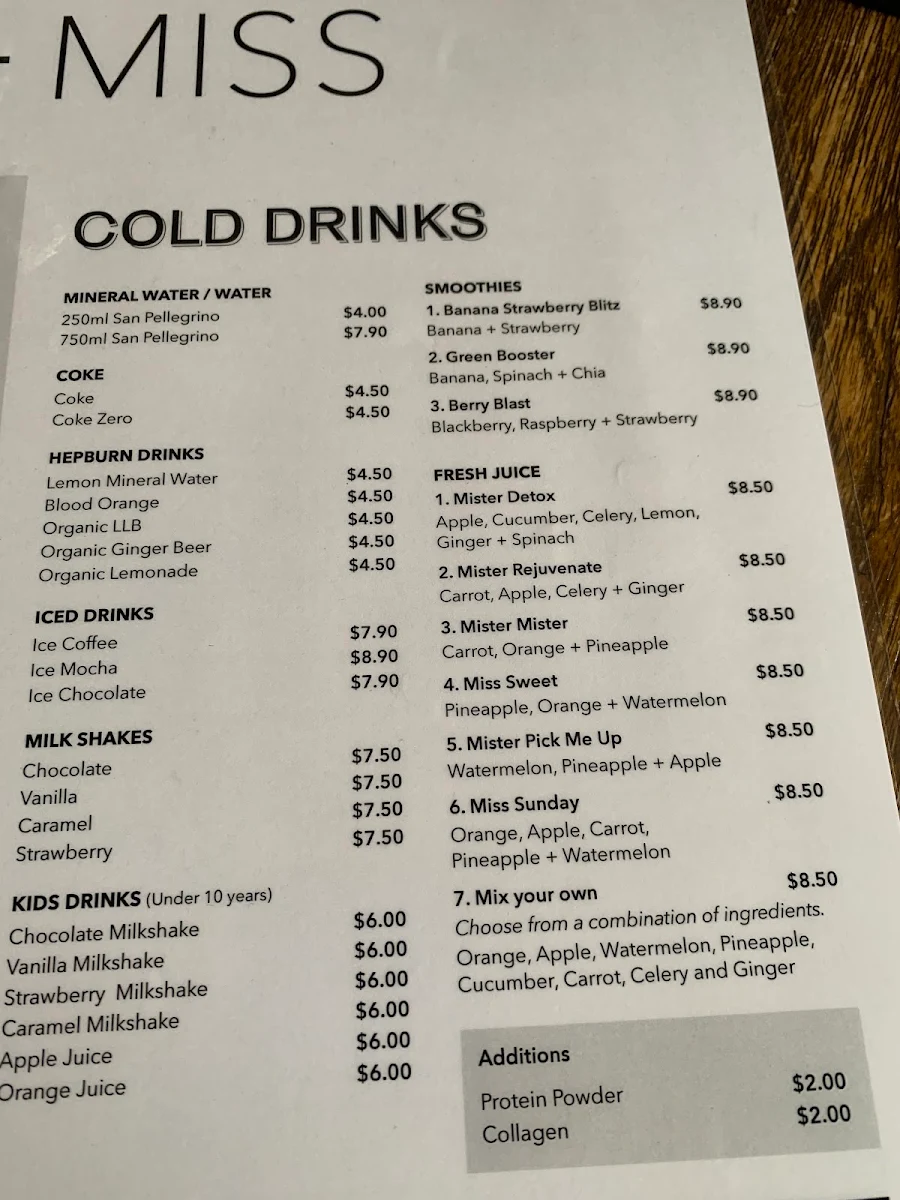 Menu, Mister and Miss