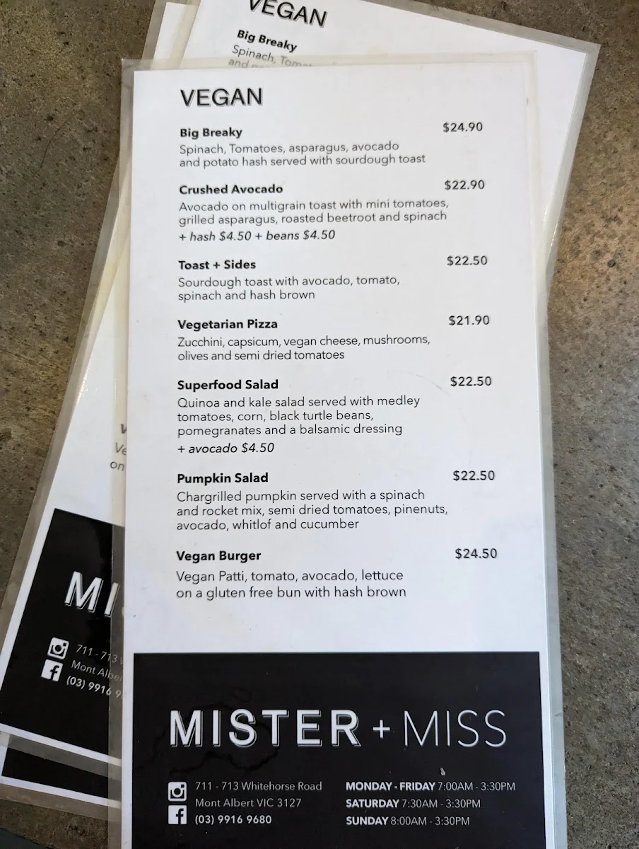 Menu, Mister and Miss