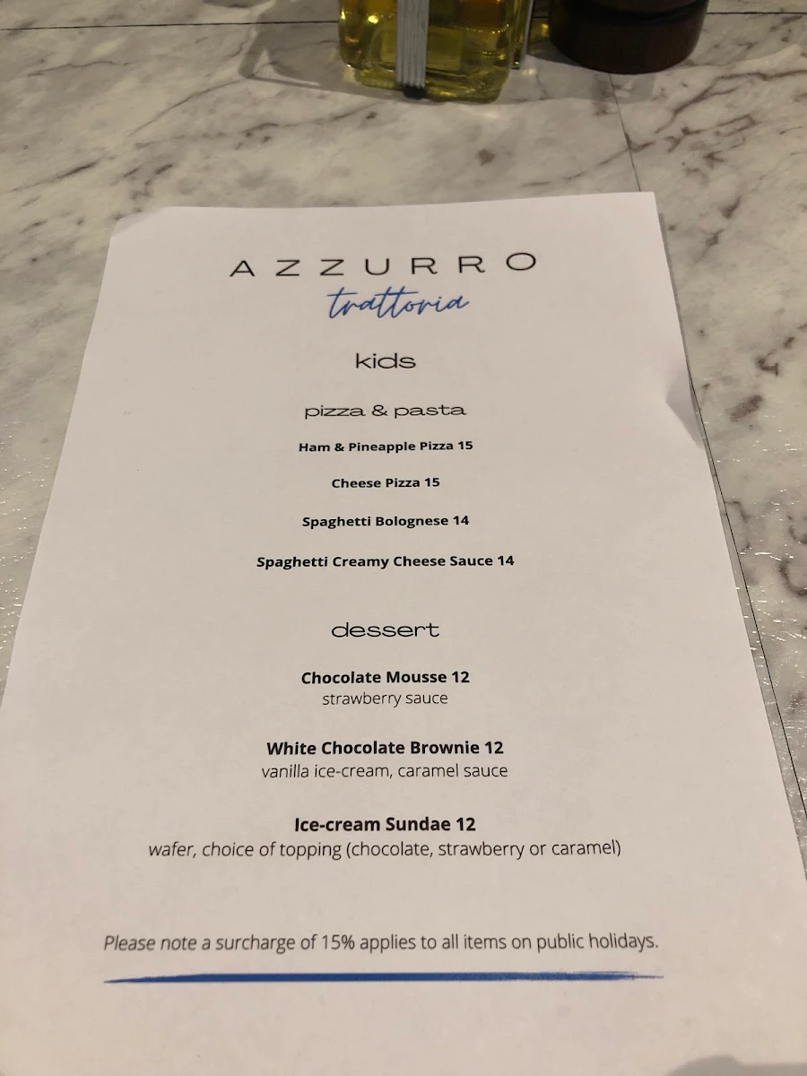 Menu, Azzurro Trattoria