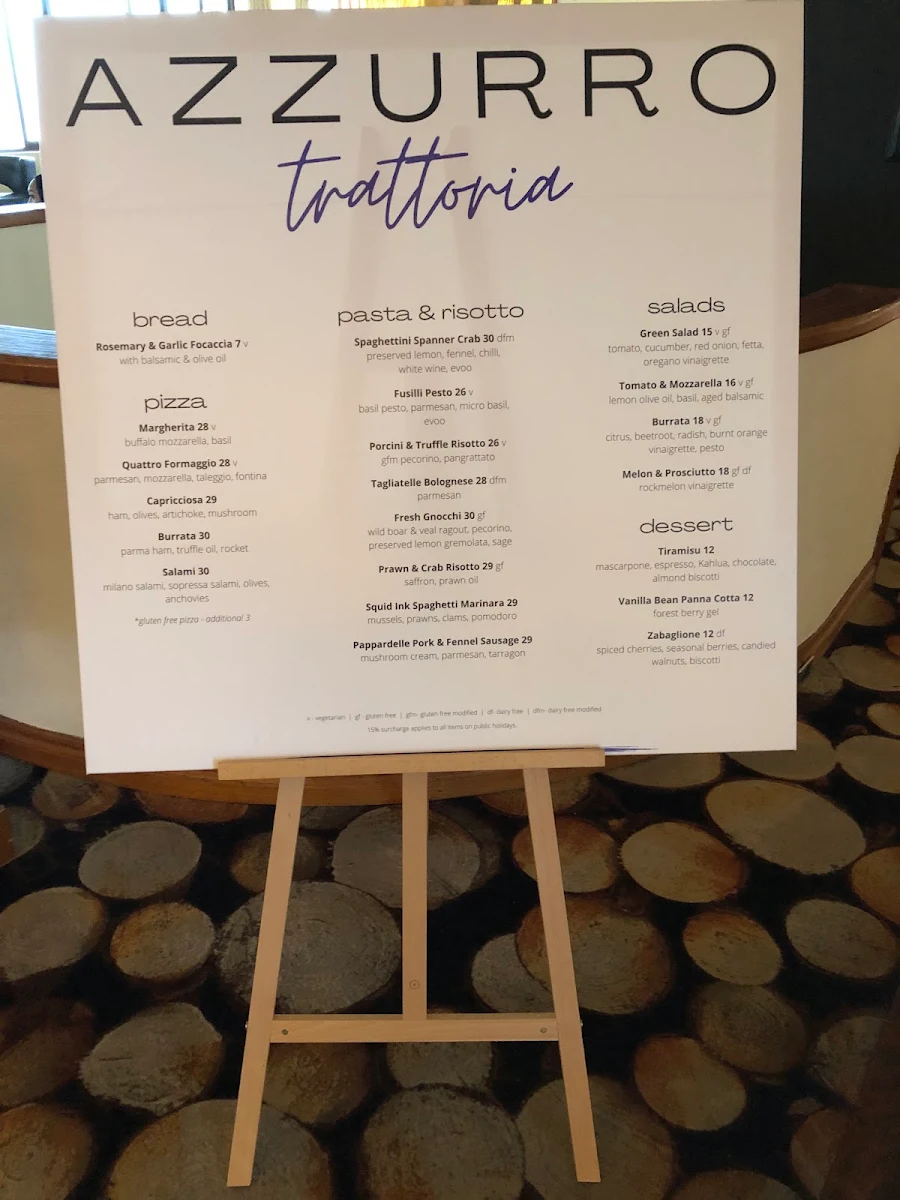 Menu, Azzurro Trattoria