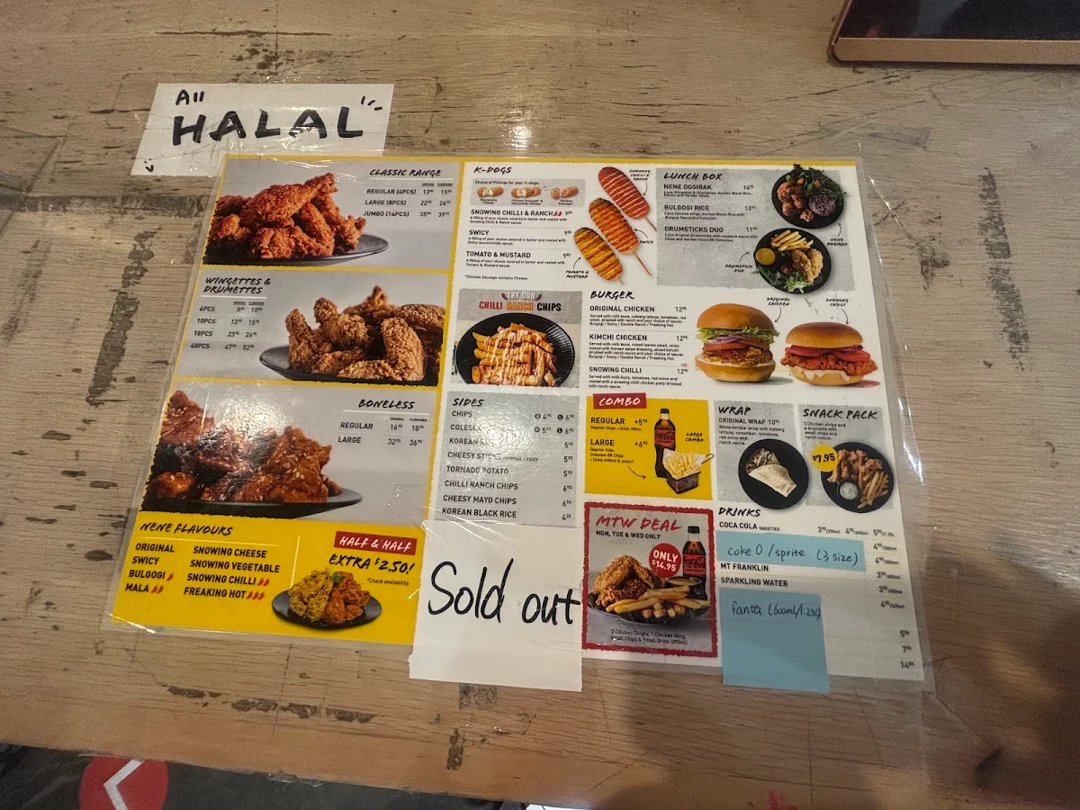 Menu, Nene Chicken