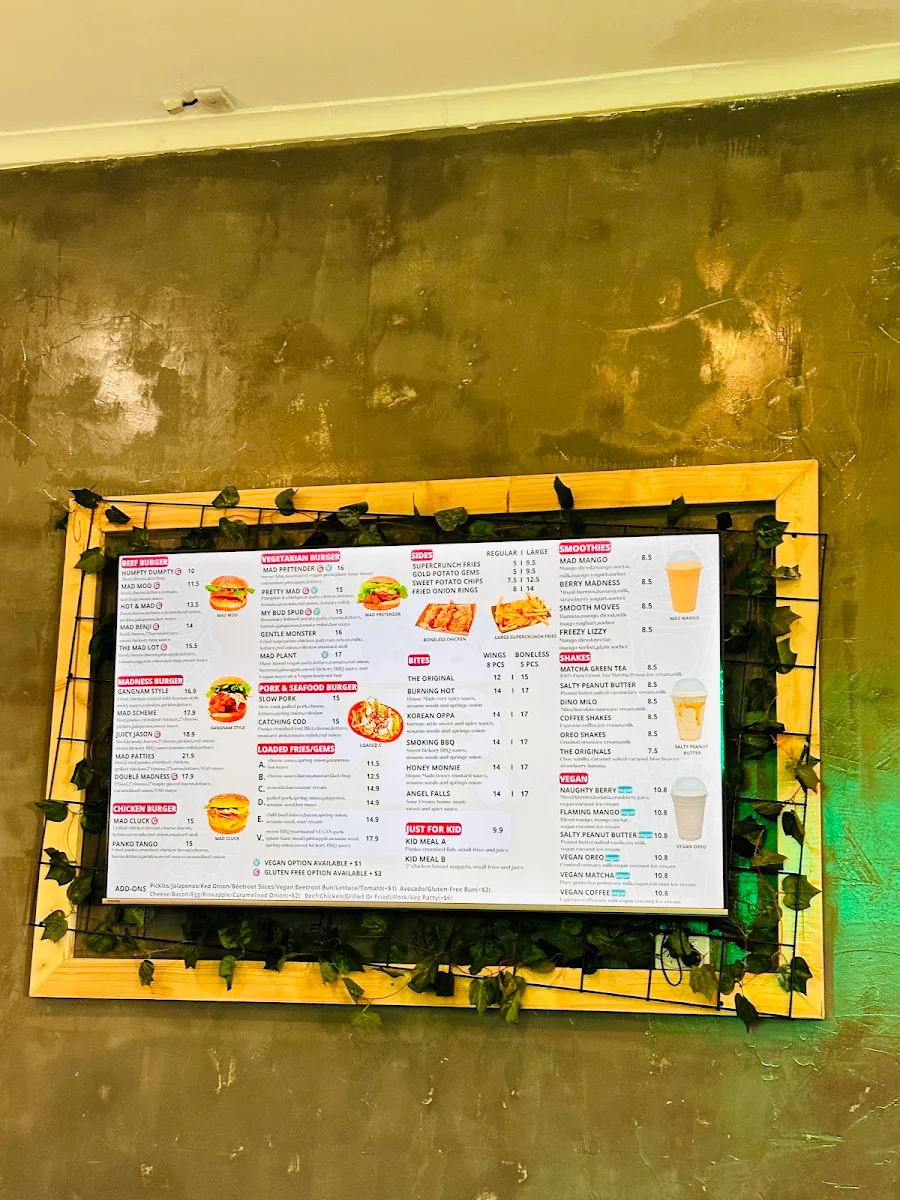 Menu, Mad Patties Mulgrave