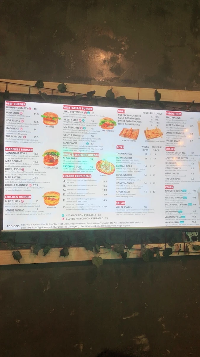 Menu, Mad Patties Mulgrave