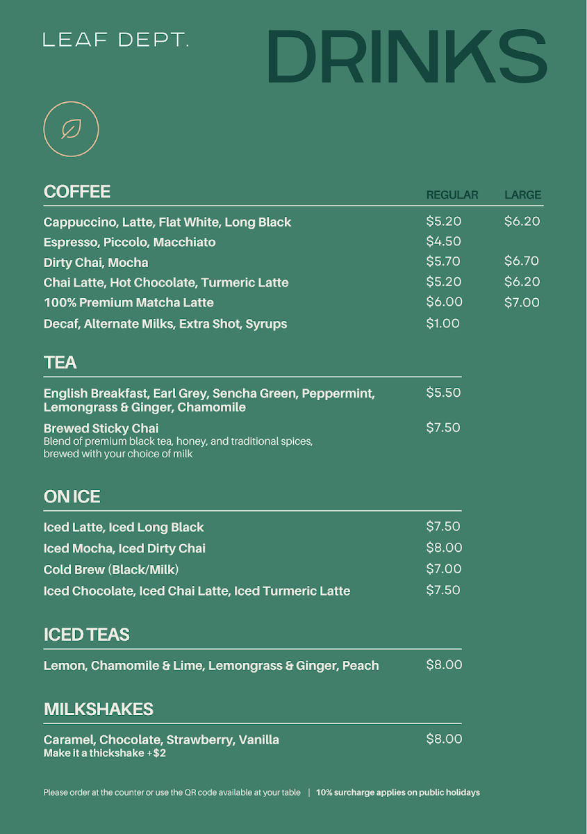 Menu, Leaf Dept. Cafe