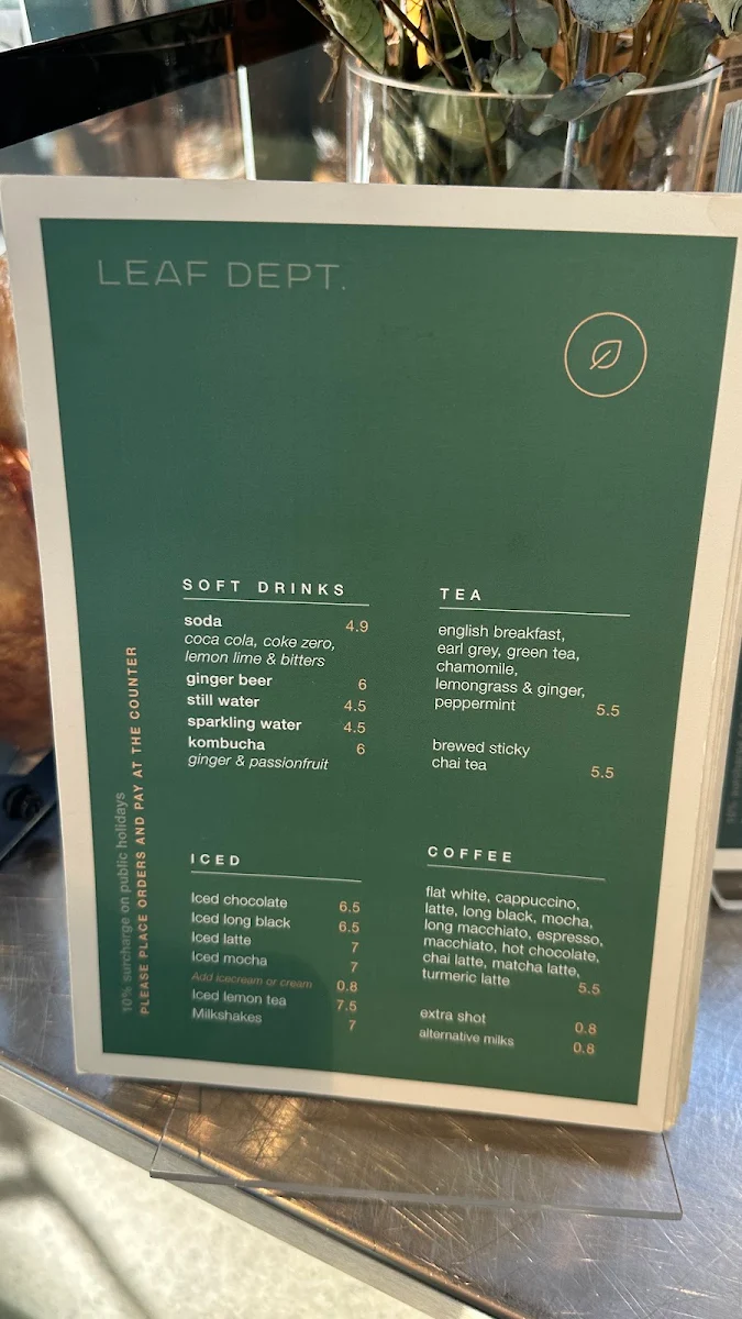 Menu, Leaf Dept. Cafe