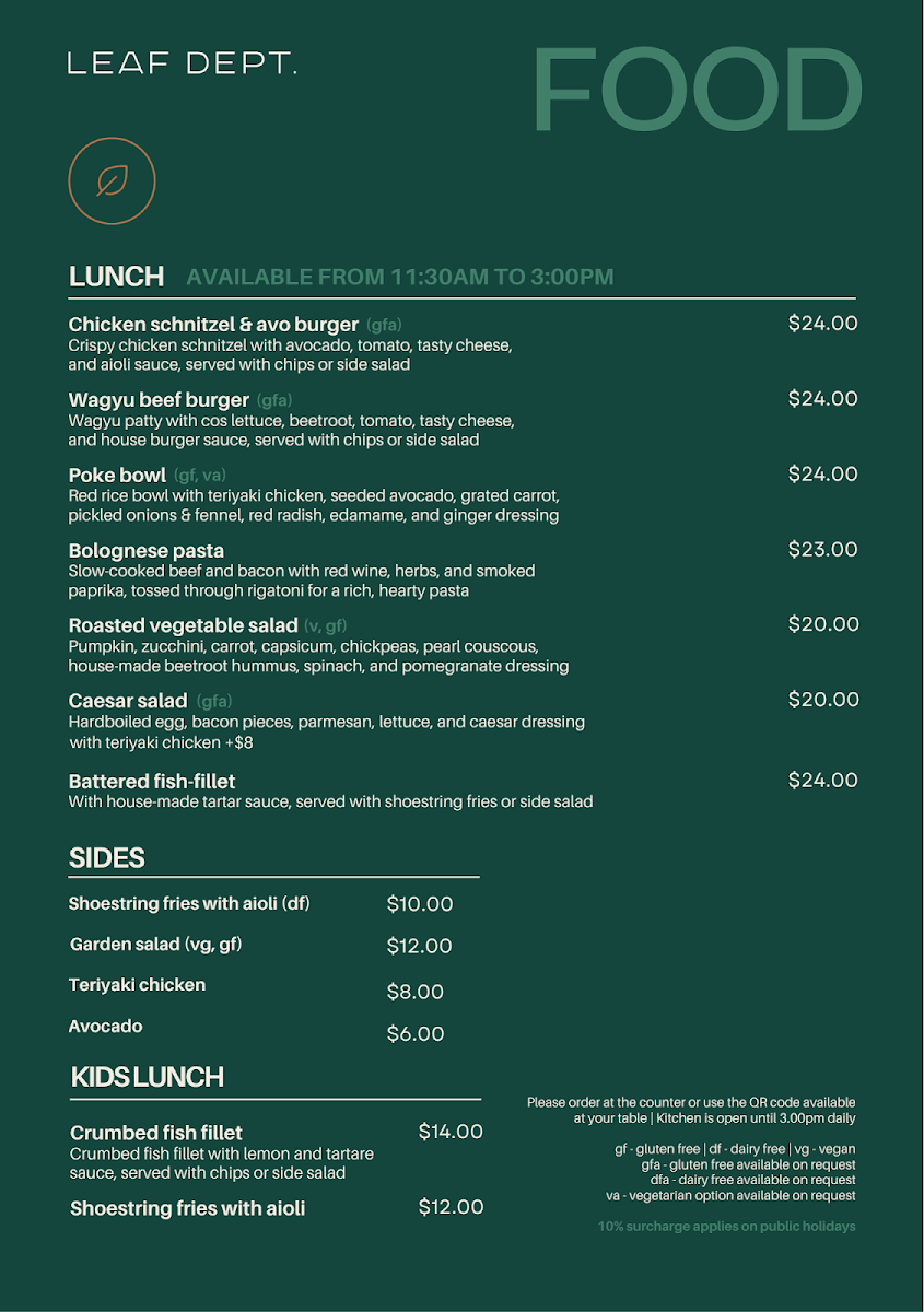 Menu, Leaf Dept. Cafe