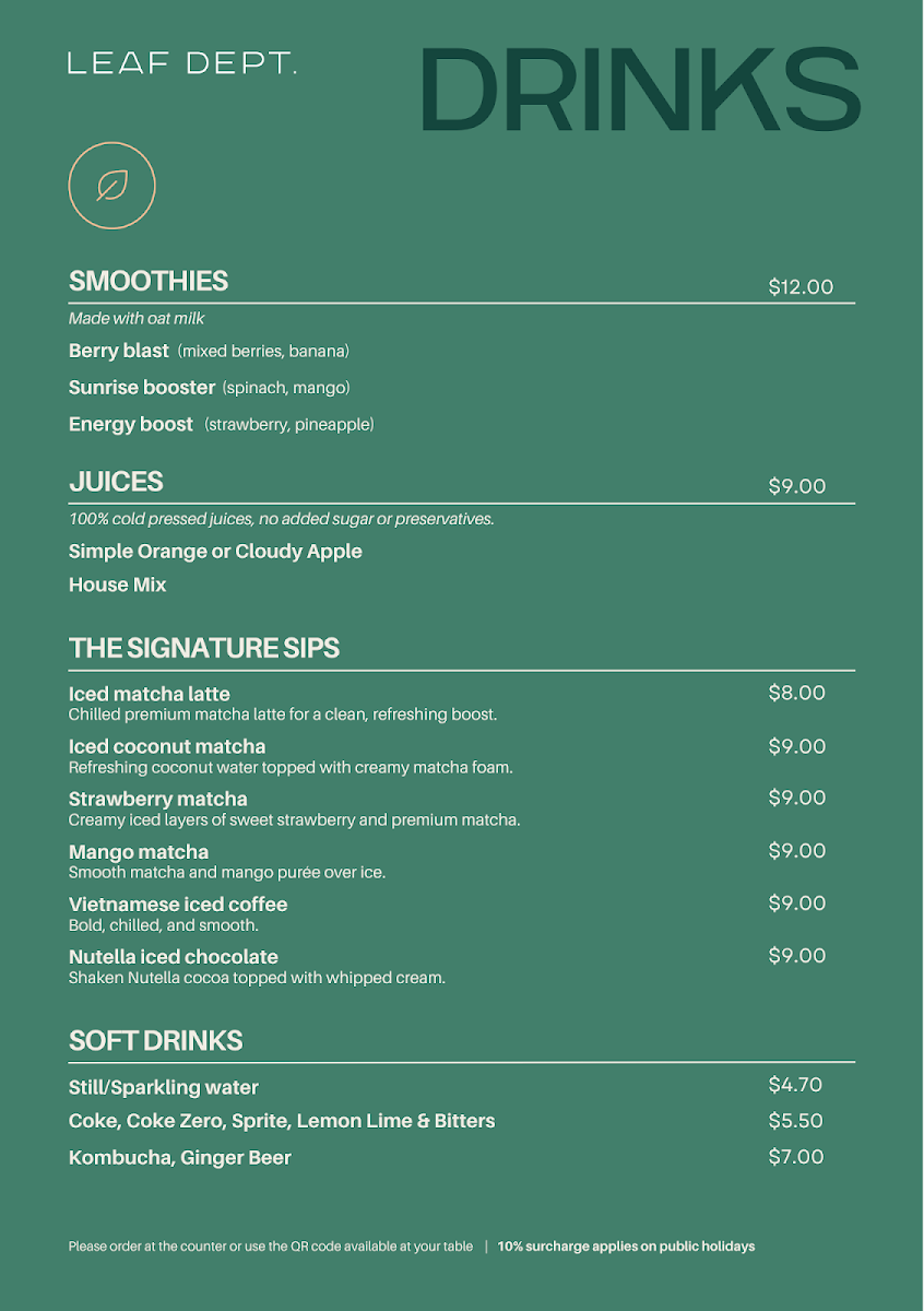 Menu, Leaf Dept. Cafe