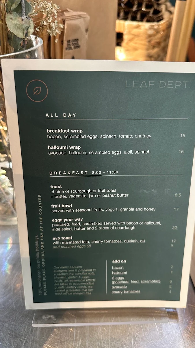 Menu, Leaf Dept. Cafe