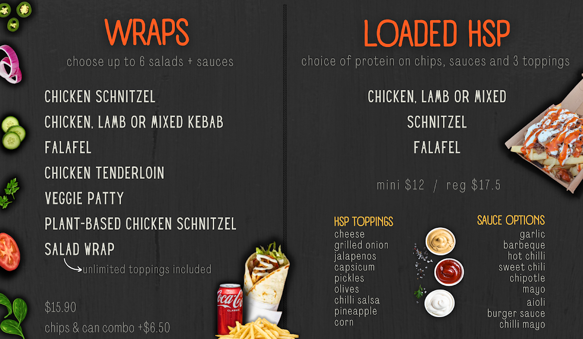Menu, Wrapp'd 619 Carrum - Schnitzel and Kebab Bar