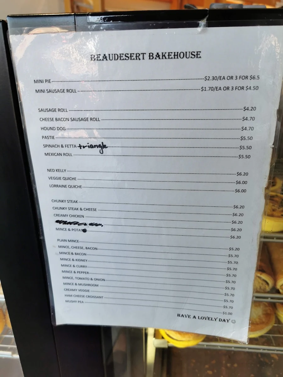 Menu, Beaudesert Bakehouse
