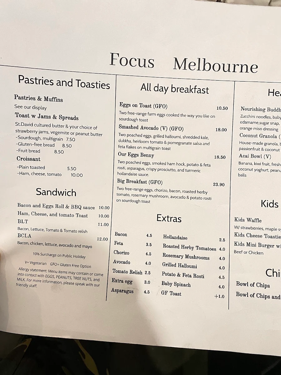 Menu, Focus Melbourne