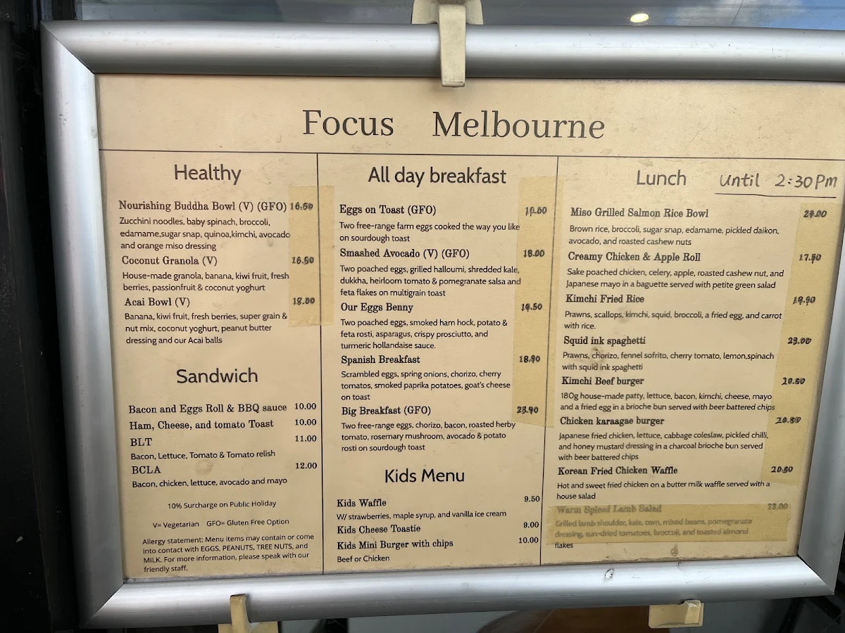 Menu, Focus Melbourne