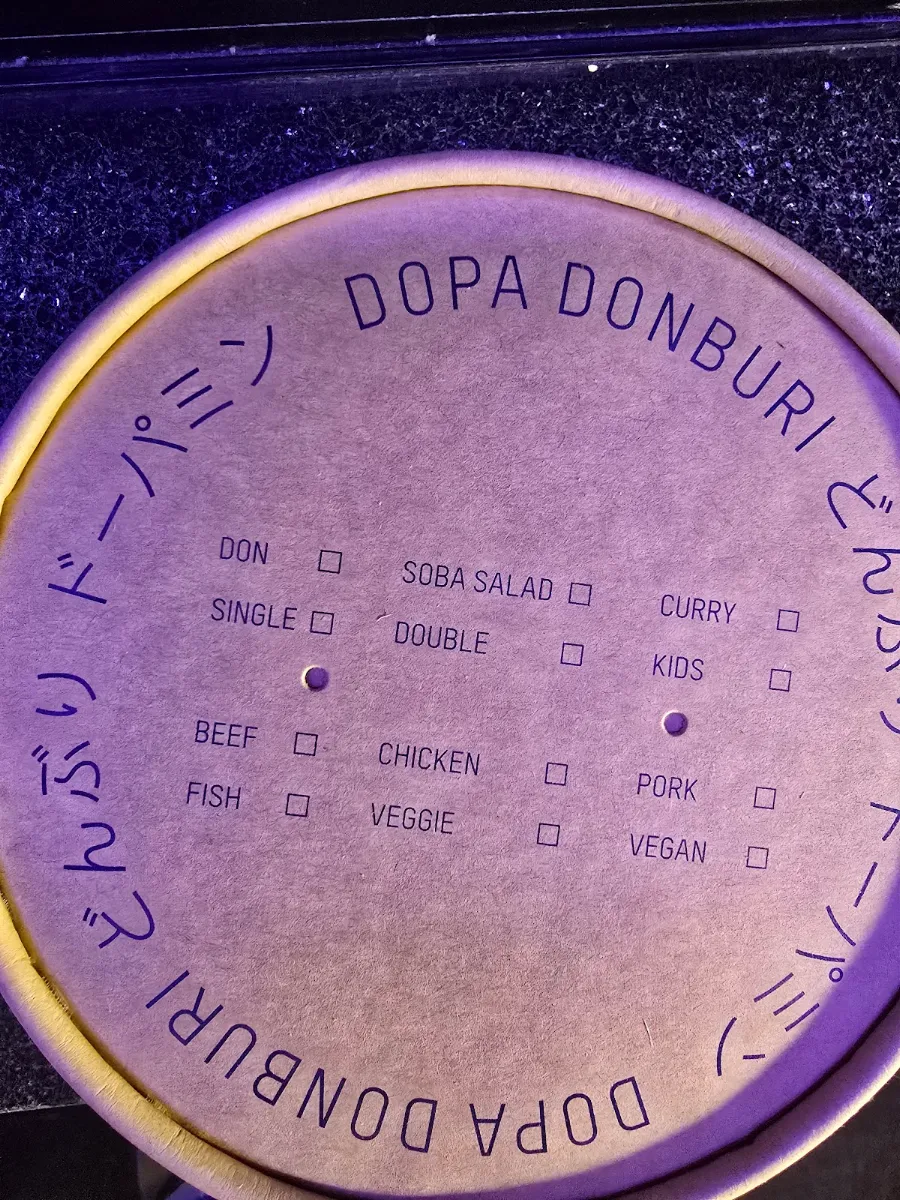 Menu, Dopa Donburi - Broadway Centre
