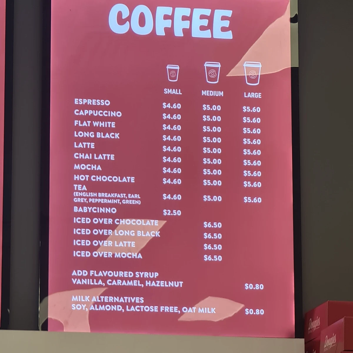 Menu, Dougie's Donuts Marsden