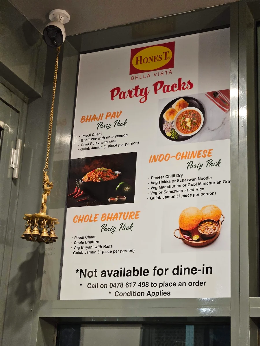Menu, Honest Indian Restaurant