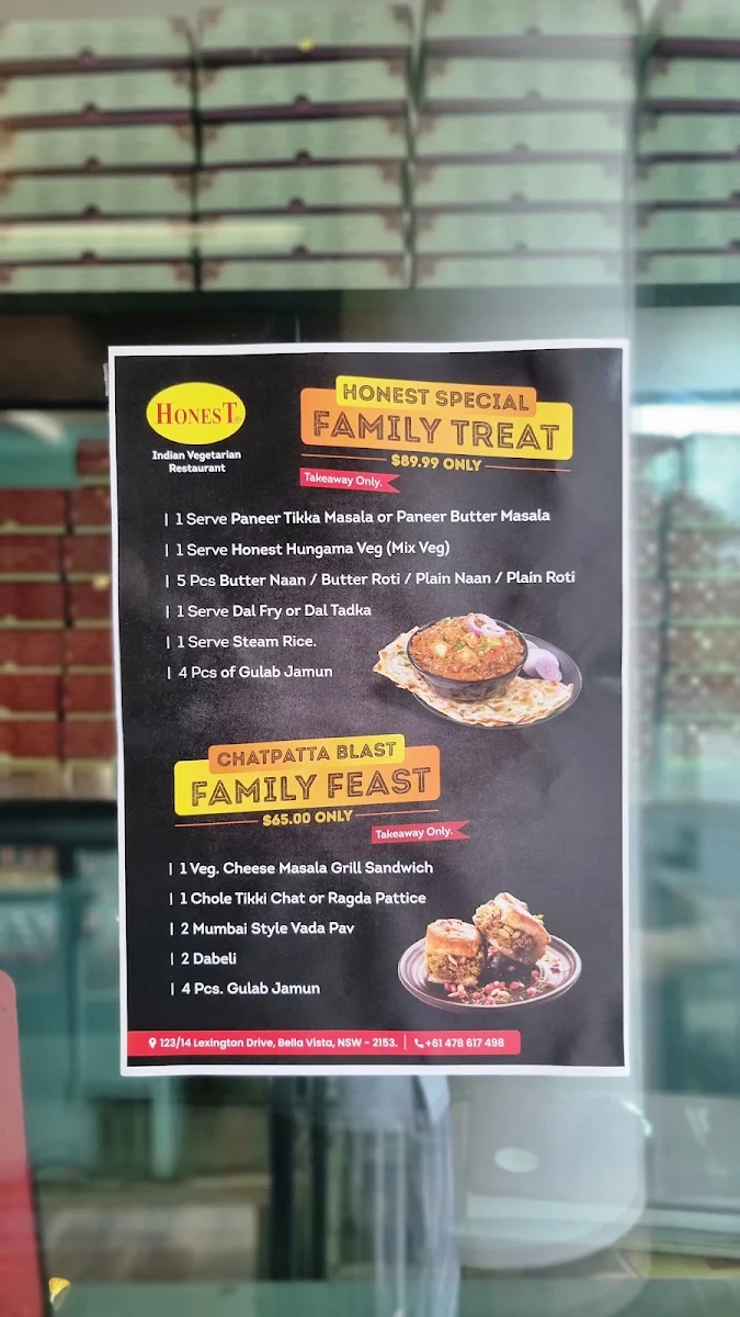 Menu, Honest Indian Restaurant