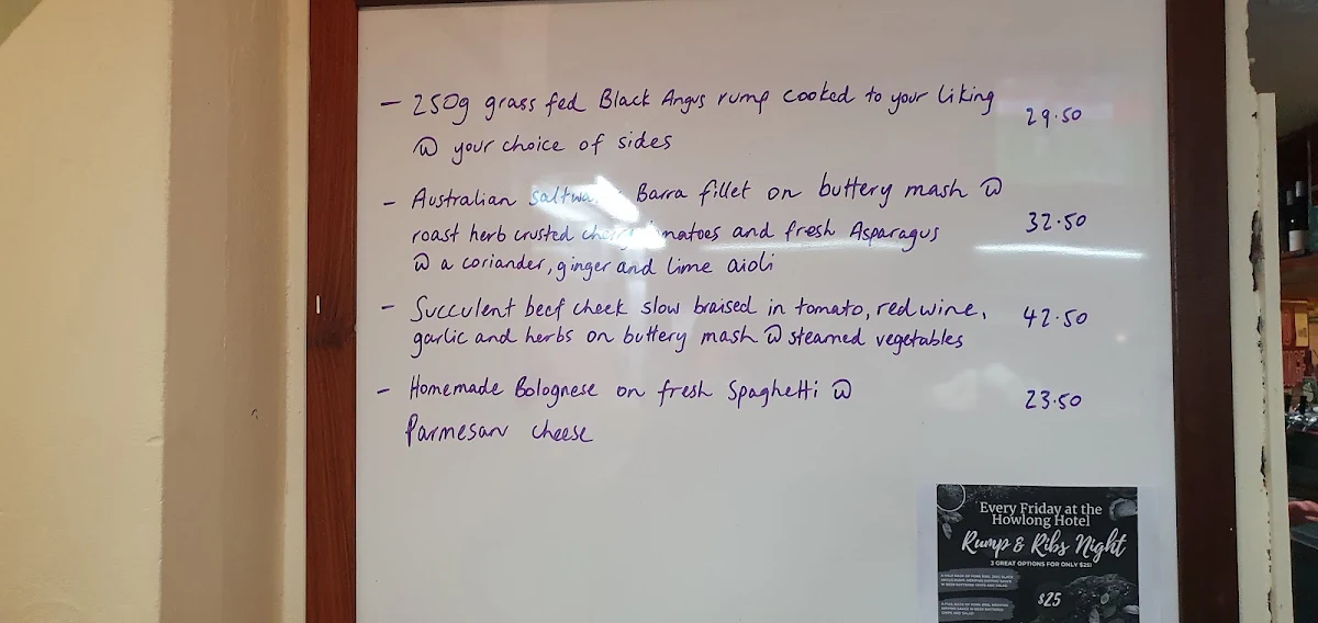Menu, Howlong Hotel