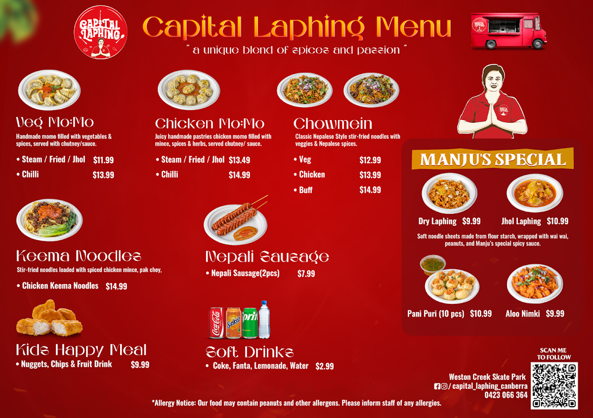 Menu, Capital Laphing Canberra