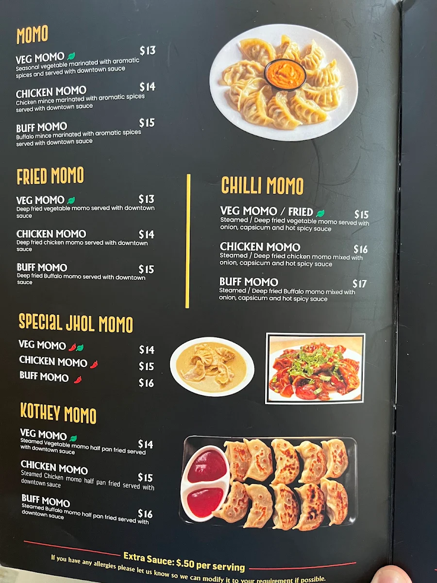 Menu, Downtown MoMo