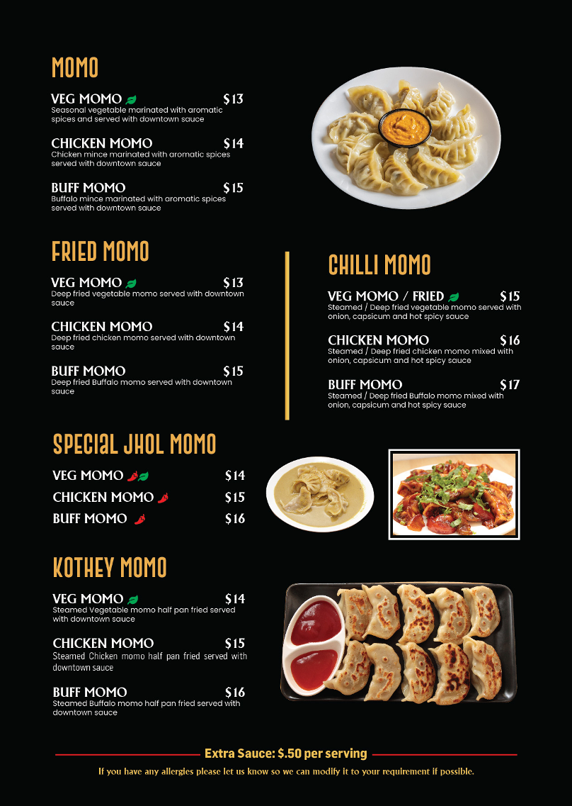 Menu, Downtown MoMo