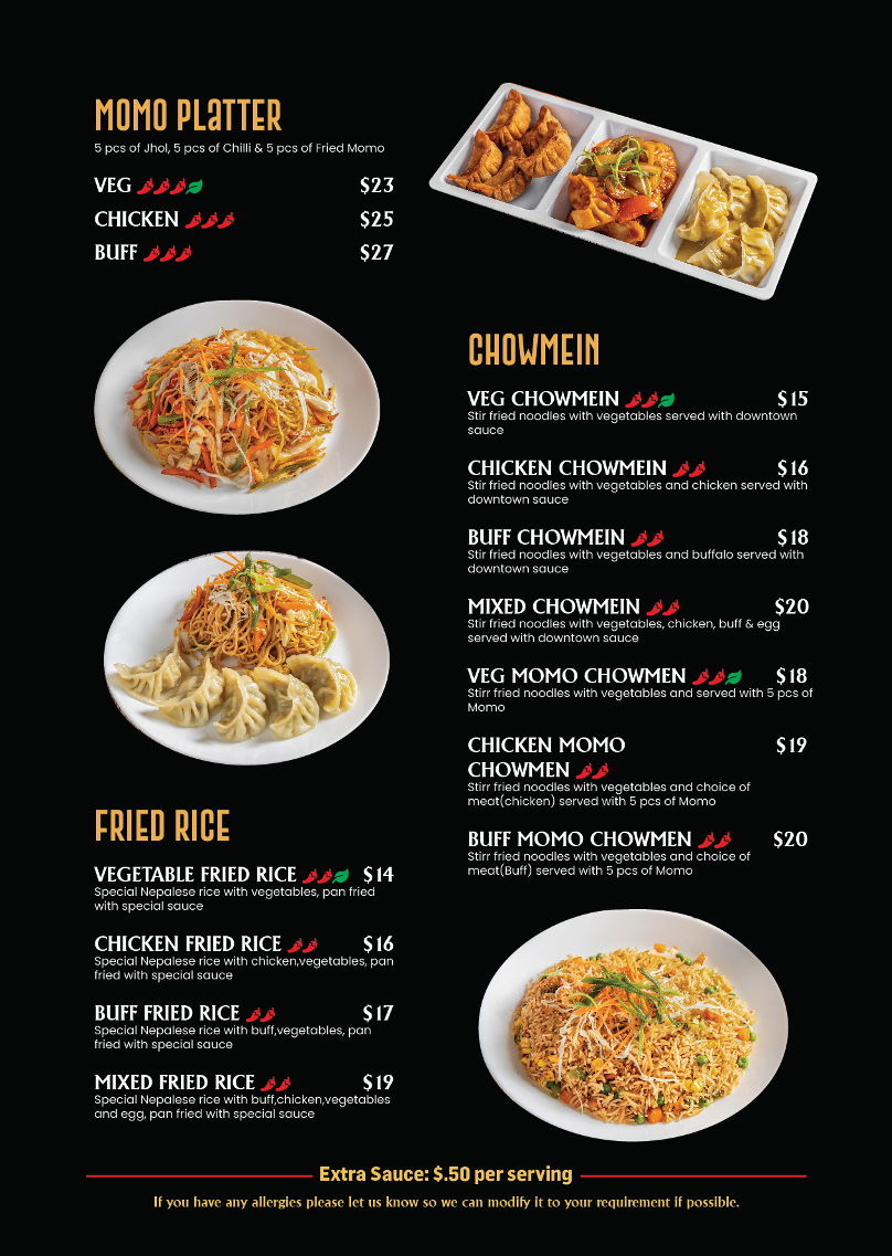 Menu, Downtown MoMo