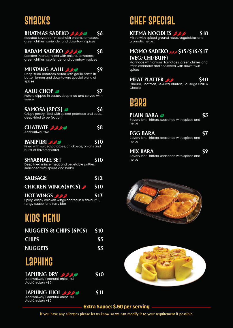 Menu, Downtown MoMo
