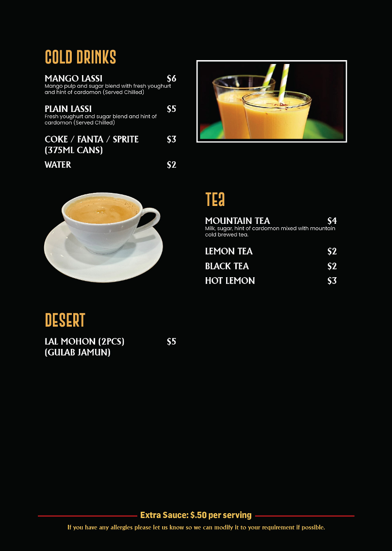 Menu, Downtown MoMo