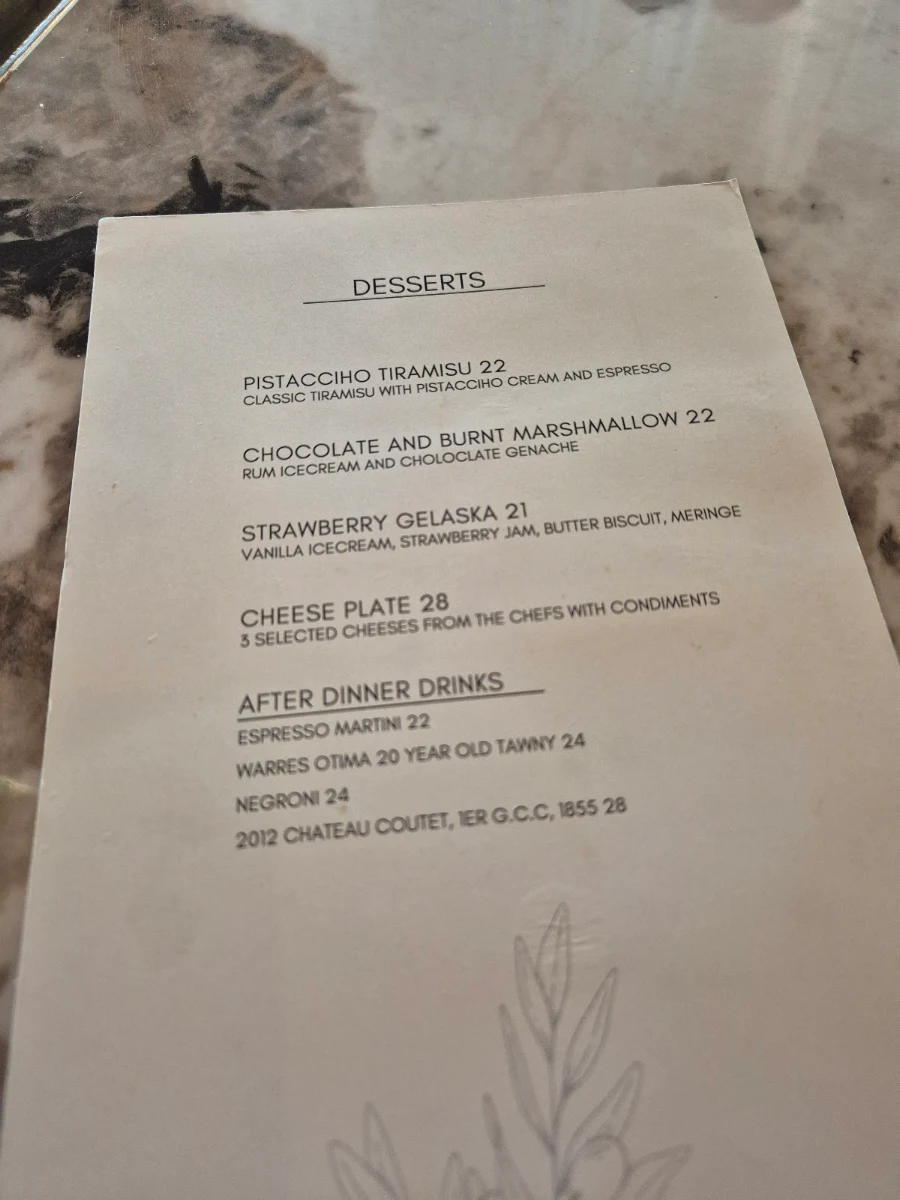 Menu, Ciel Restaurant & Bar