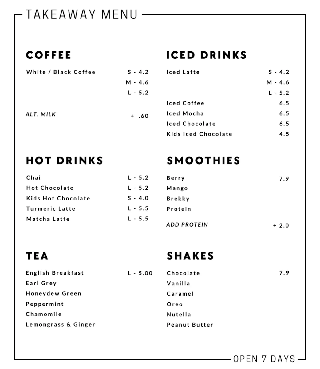 Menu, Coffee QTR.