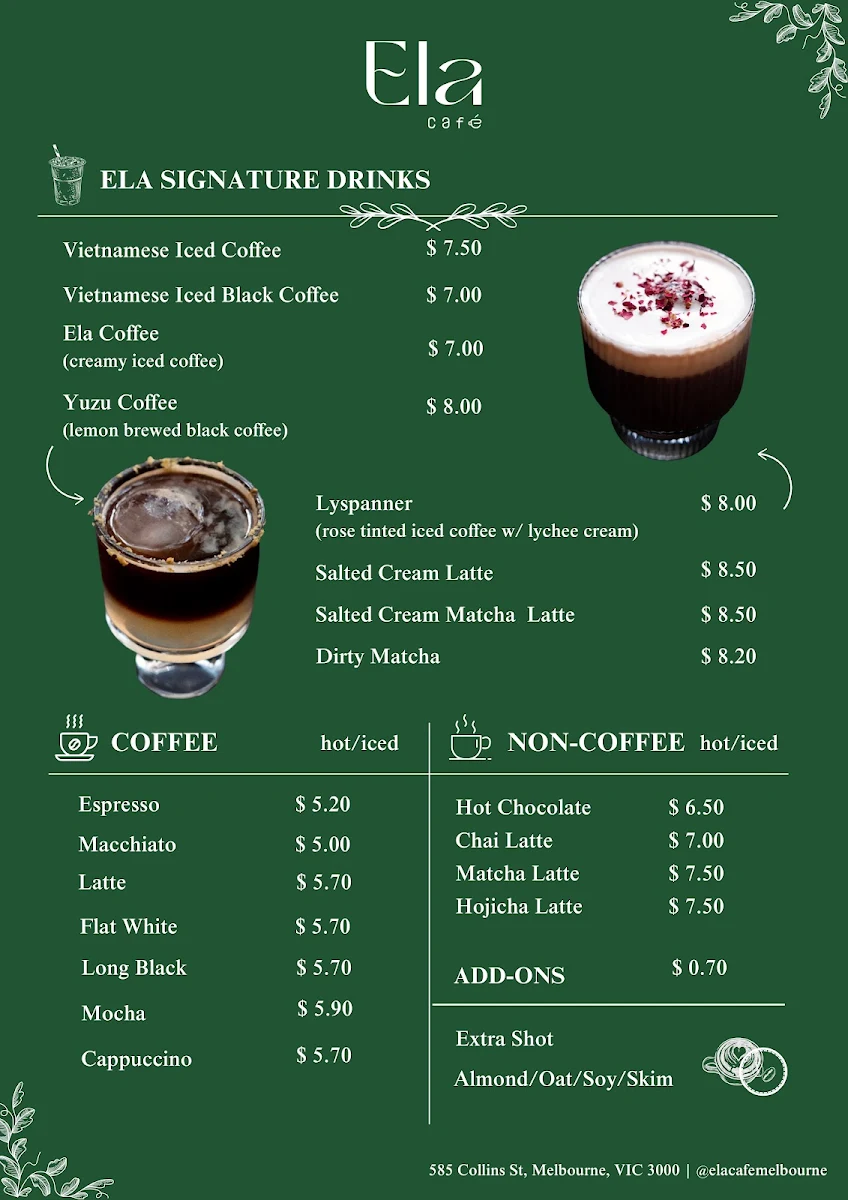Menu, Ela Cafe