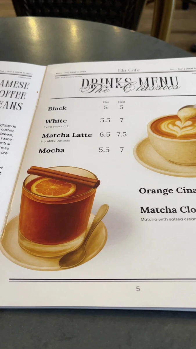 Menu, Ela Cafe