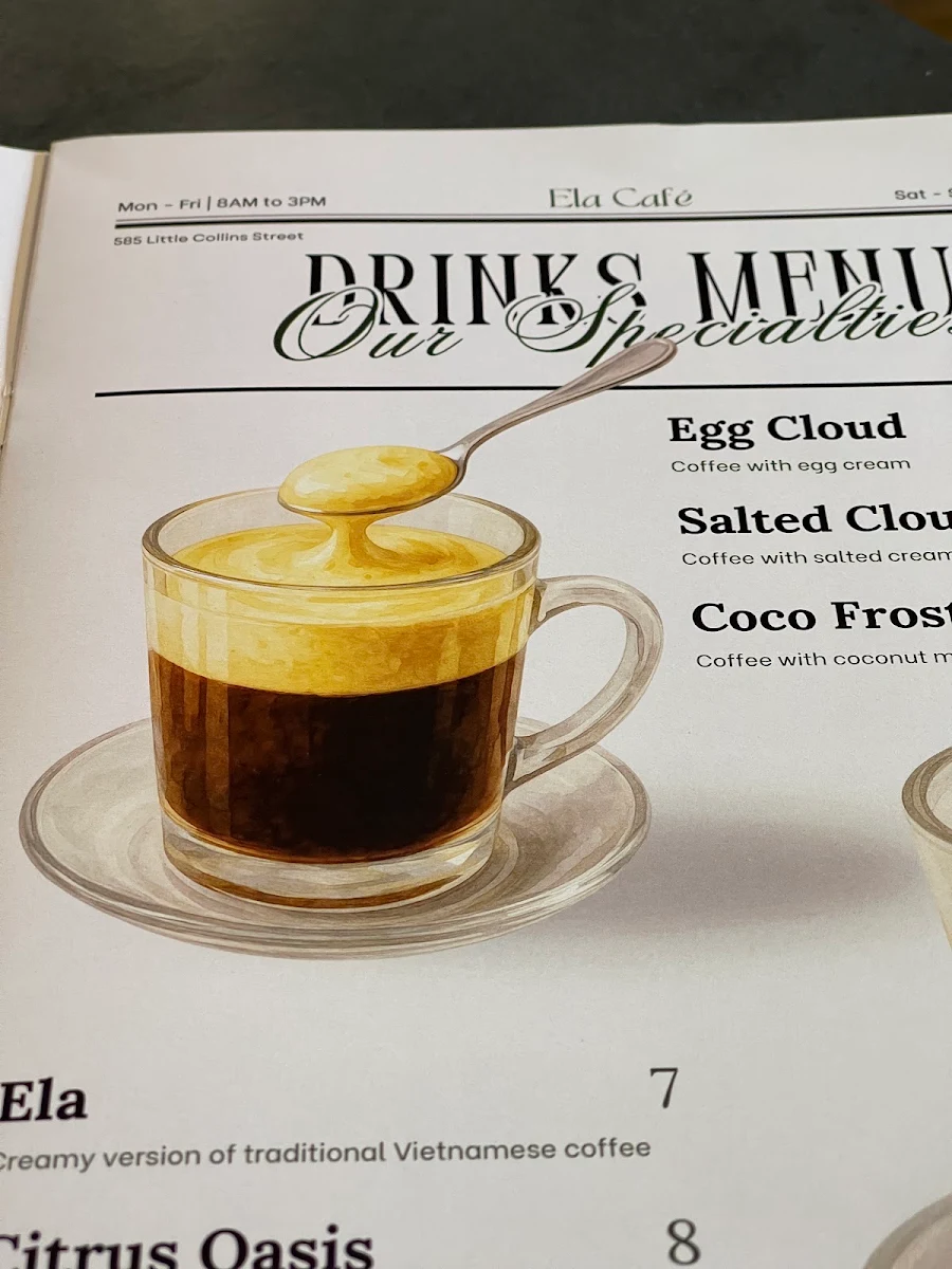 Menu, Ela Cafe