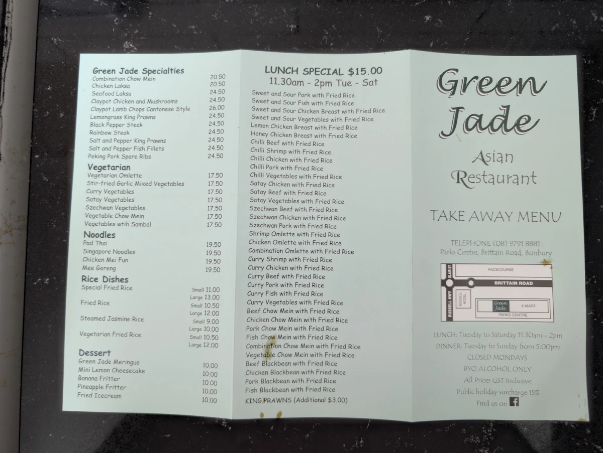 Menu, Green Jade