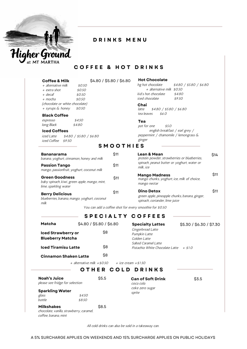 Menu, Higher Ground