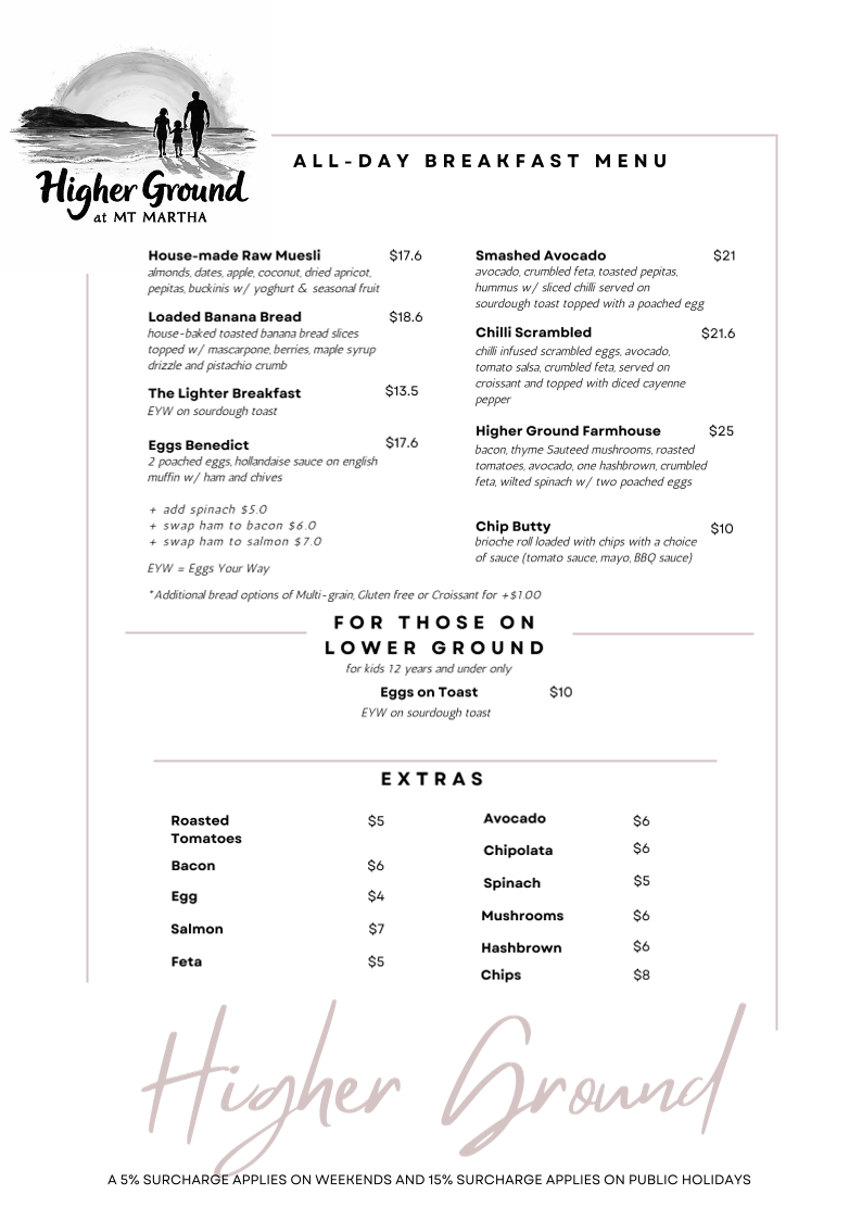 Menu, Higher Ground