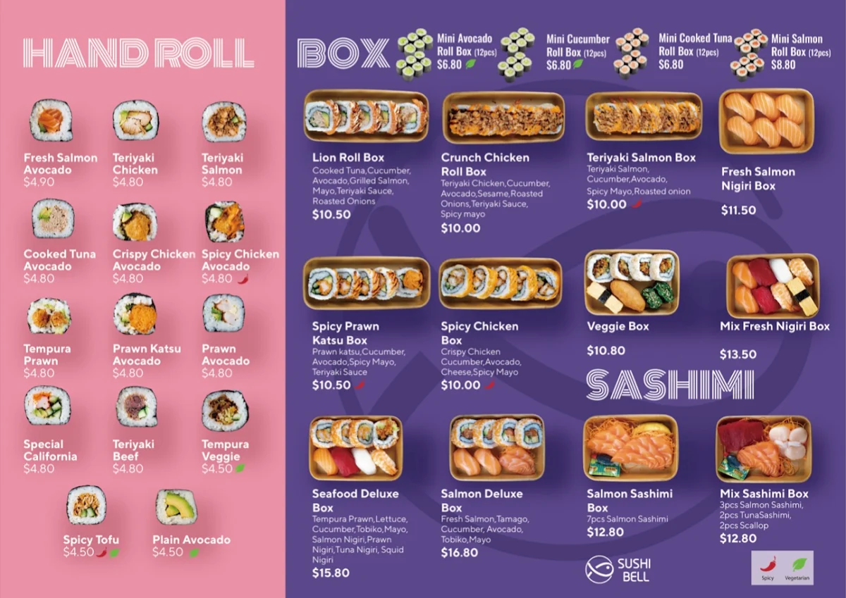 Menu, Sushi Bell Moore St