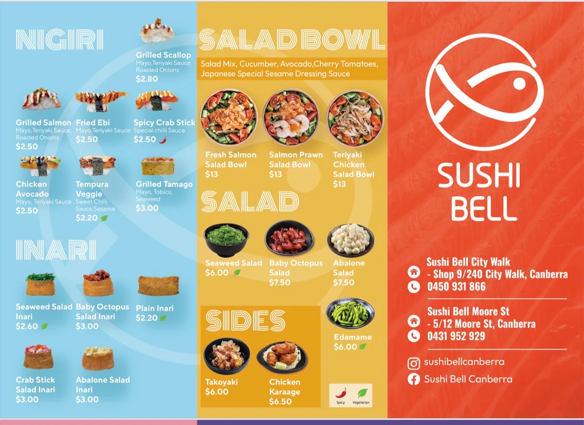 Menu, Sushi Bell Moore St