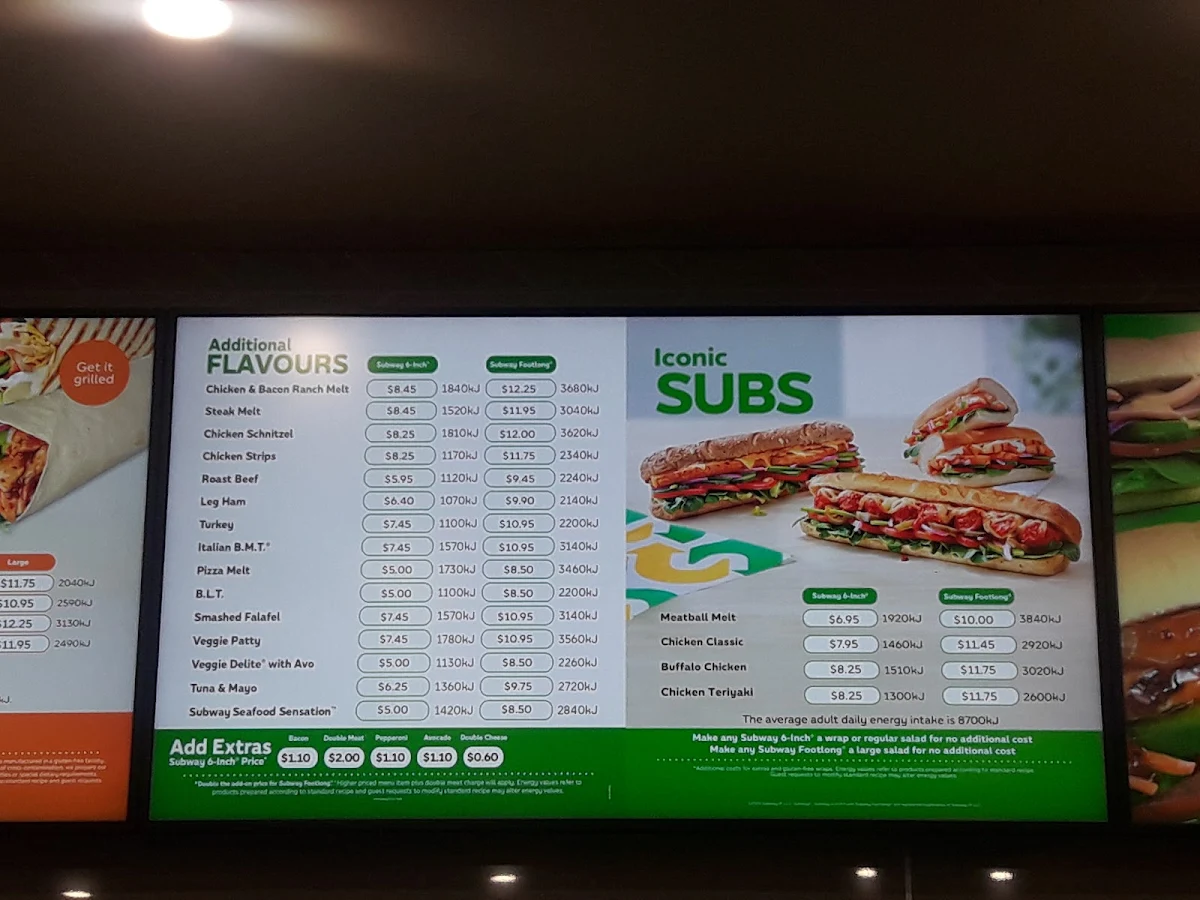 Menu, Subway