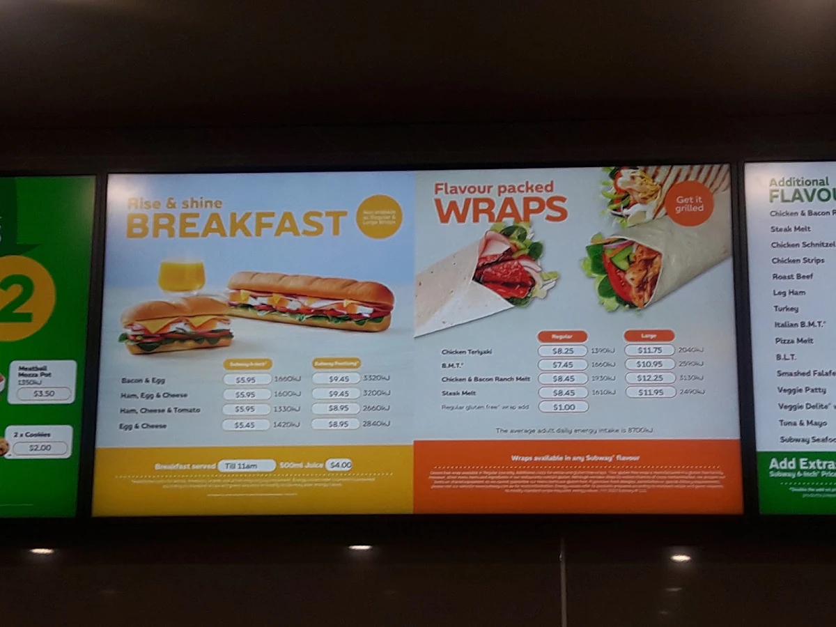 Menu, Subway