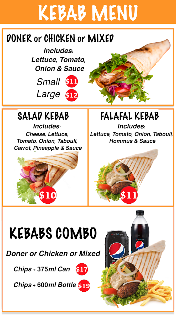 Menu, Bargara Kebab